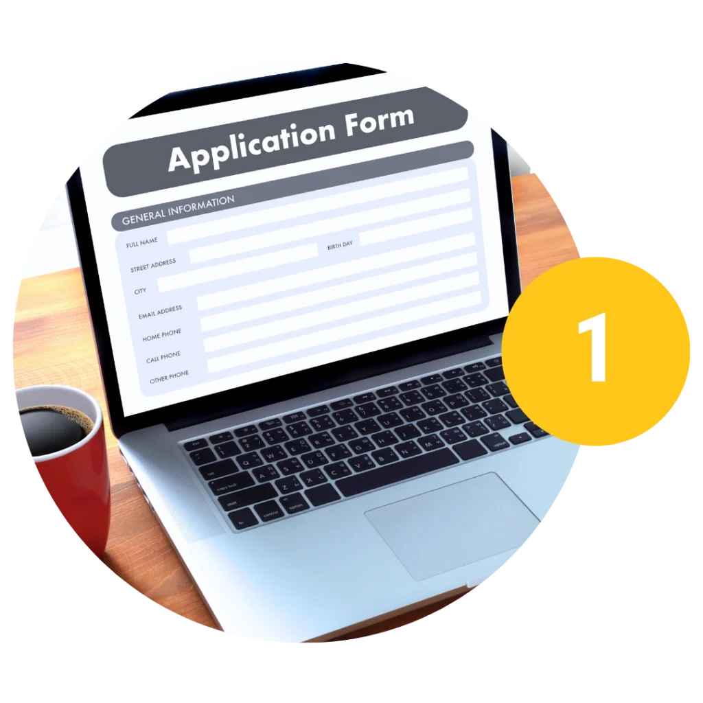 Laptop screen displaying a resume and job application form